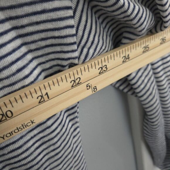Adrienne Vittadini Navy White Striped 100% Linen Stretch Button Back Top Large - Picture 4 of 10